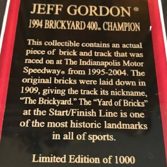 Vintage Jeff Gordan 1994 Brickyard 400 Champion Brick & Track Mounted Framed Art - Picture 5 of 9